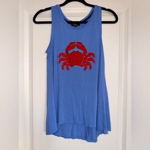 CUPIO Women’s Blue Tank Top with Red Crab Design size Small